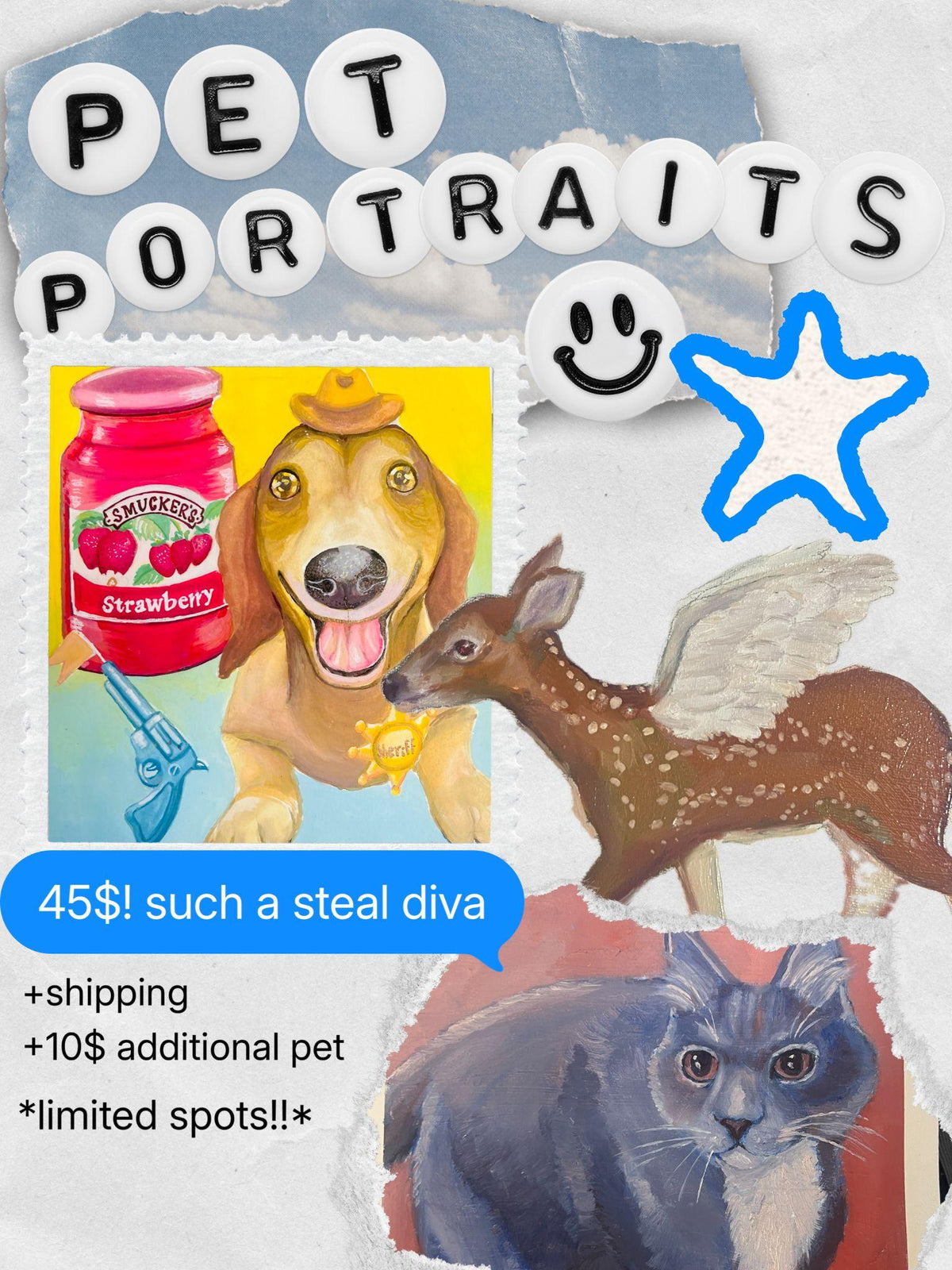 Custom Pet Portrait $45 by Parking Lot Bambi