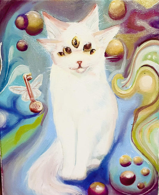 Alien Cat Portrait Print by Parking Lot Bambi